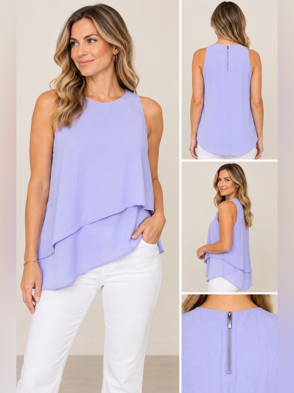 Elizabeth and James Lavender Layered Sleeveless Blouse Top Size Medium